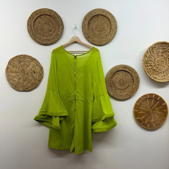 NEW Ashley Stewart Lime Green Funky Bell Sleeve Romper Shorts Plus Size 14/16 - Picture 3 of 7